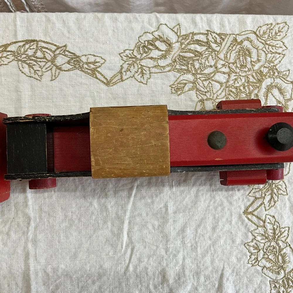 Vintage Wooden Toy Train‎ Set Choo-Choo Engine and ABC Blocks Beads Boxcar 50's